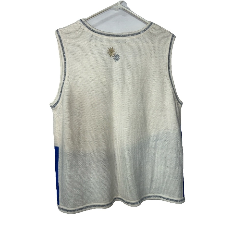 White‎ Stag Snowman XL Xmas Sweater Vest Polar Bear Metallic Silver Snowflake - Picture 2 of 8